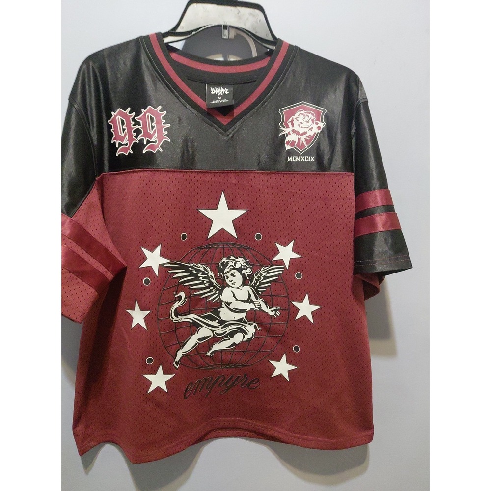 Y2K Skater Mesh Rare Empyre Mens Medium Maroon Big World Football Jersey